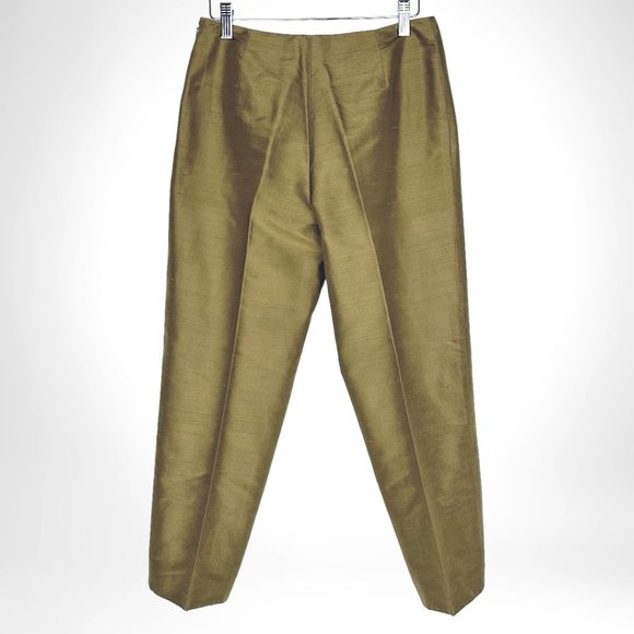 90's/Y2K Vintage Olive Silk Shantung Cigarette Pants - Picture 2 of 12